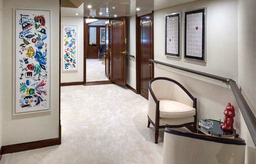 Lightly decorated corridor on Superyacht CHAKRA