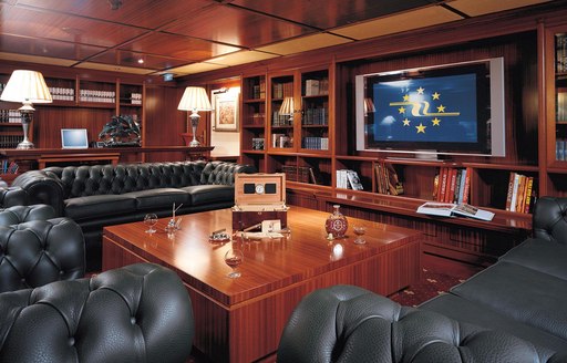 Cinema and library on board luxury yacht Lauren L