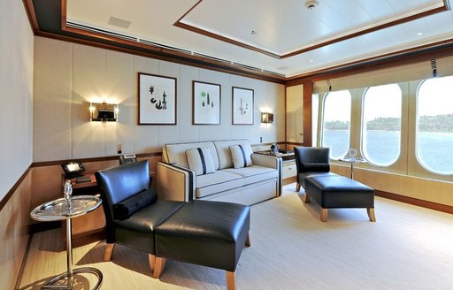 The salon to the master suite on board TV