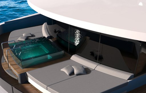 Jacuzzi and sun pads on master suite terrace of superyacht SOLO