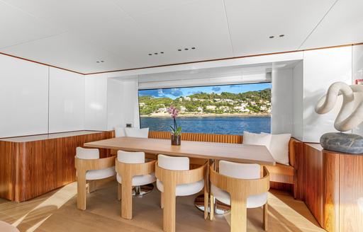 Interior dining area onboard charter yacht LIV LOVE