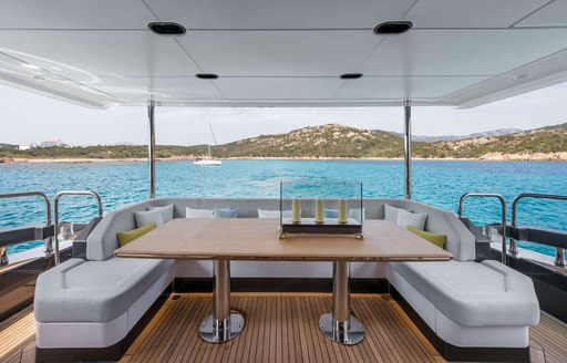 gorgeous deck space and social area onboard luxury yacht charter MAREA LA NAUTICA