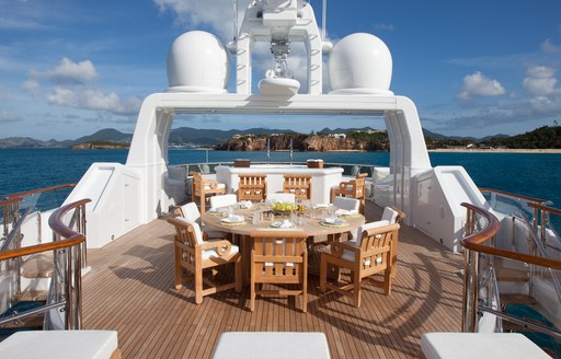 Beautiful sundeck of motor yacht Friendship