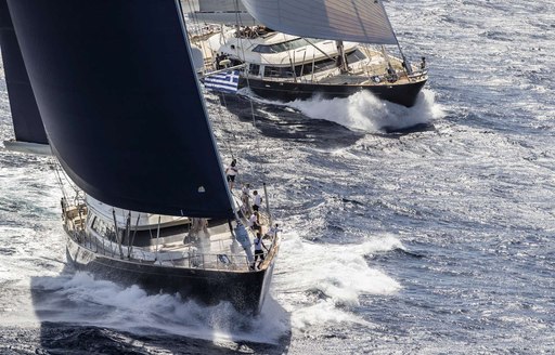 yachts cut through the waters of Sardinia during the Perini Navi Cup 2018