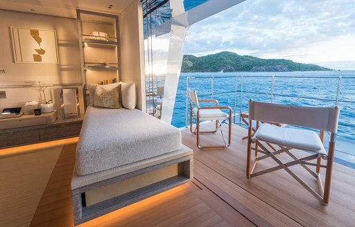 balcony on charter yacht driftwood with caribbean sea 