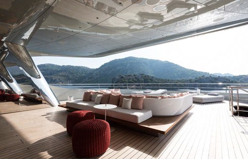 expansive sundeck with stainless steel columns aboard luxury yacht SAVANNAH 