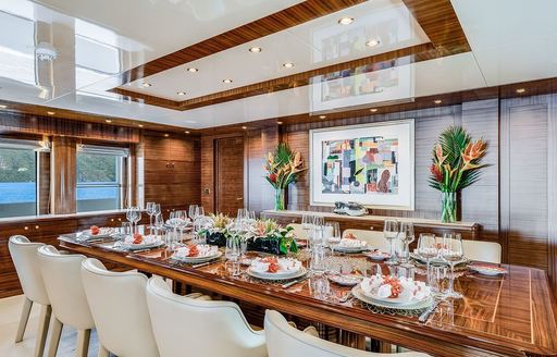Dining area onboard charter yacht OCEANOS