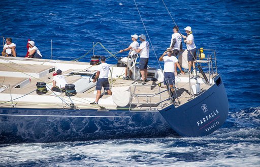 all hands on deck aboard sailing yacht FARFALLA as she competes in the RORC Caribbean 600 