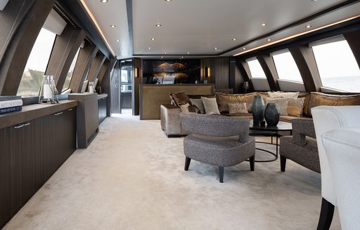 Overview of the main salon onboard charter yacht BAGHEERA