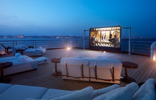 Alfresco cinema set-up on luxury yacht TIS