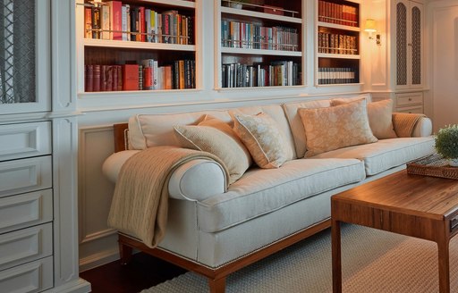 Plush cream sofa aboard superyacht 'Haida 1929'