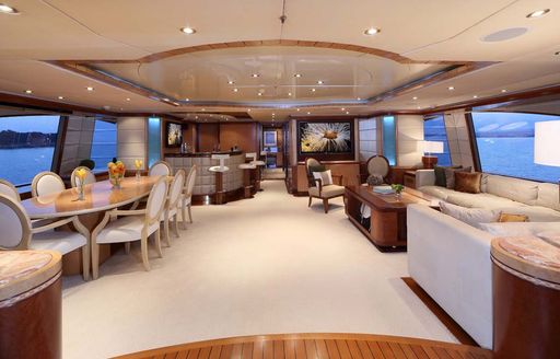 light and airy skylounge on board luxury yacht JAGUAR 