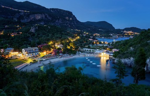 Agios Spiridon Beach Corfu aerial view night