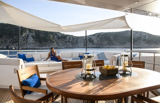 women relaxing onboard superyacht Irisha