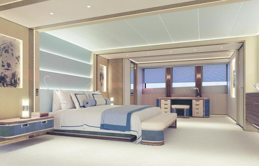 Guest stateroom onboard motor yacht Galactica Super Nova