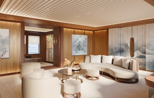 Main salon on board charter yacht KENSHO