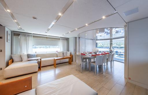 Charter yacht BLUE DIAMOND interiors with seating and dining area