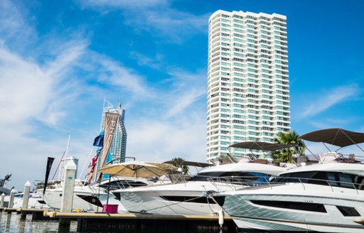 superyachts lined up at the Ocean Marina Pattaya Boat Show