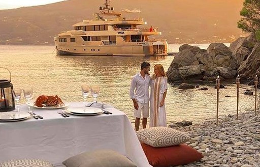 romantic evening meal on luxury yacht