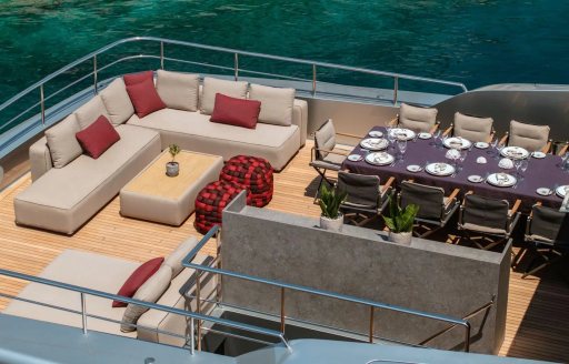 Charter yacht NAIA exteriors with dining option and seating