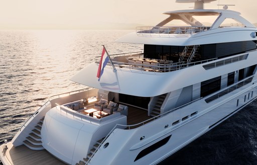 Aft view of charter yacht RELIANCE, surrounded by sea