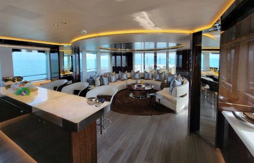 Bridge deck salon onboard charter yacht Knight