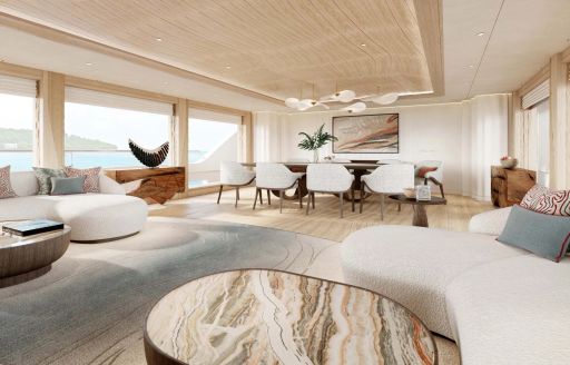 Charter yacht QU2 interior dining area