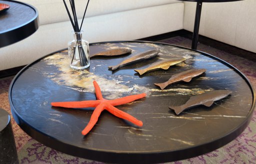 Elegant table at Cannes Yachting Festival, with starfish on table 