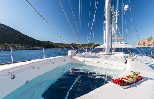 Foredeck Jacuzzi on board charter sailing yacht Q