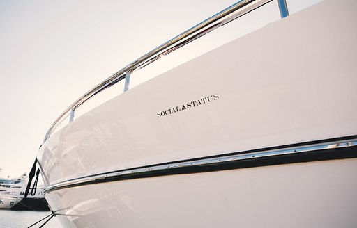 social status branding on the side of luxury yacht Julia Dorothy to mark the Basel Vice pop-up event