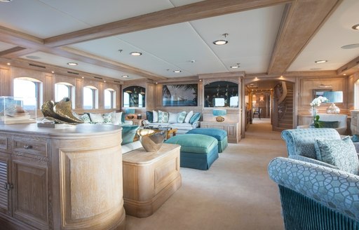 new look main salon with limed oak wall panels on superyacht NERO