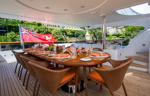 Alfresco seating and dining area on motor yacht DIANE