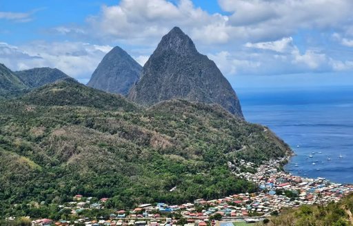 Gros Piton St Lucia mountains, town, water