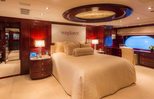 sophisticated master suite on board motor yacht Lady Joy