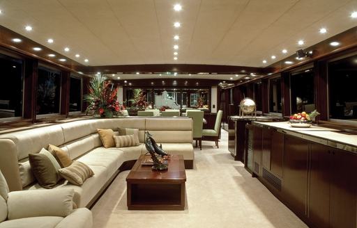 mahogany main salon on board superyacht ‘Emerald Lady’