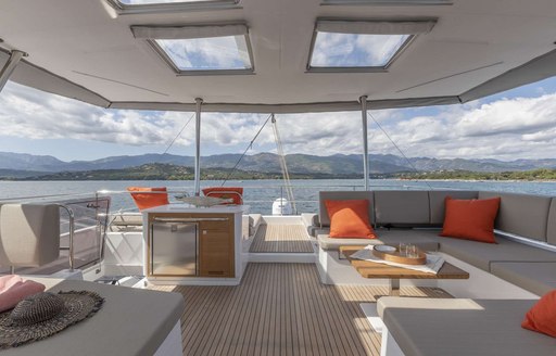 Overview of the aft deck onboard charter yacht SERENISSIMA III