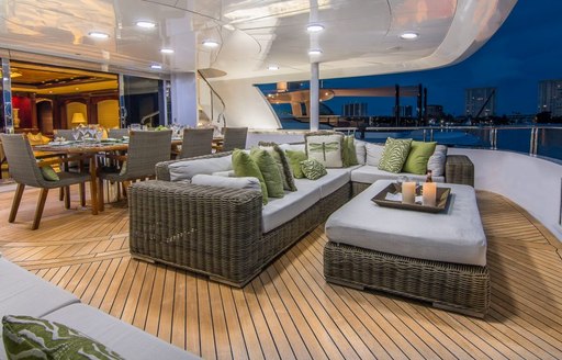 Alfresco seating and dining on superyacht claire