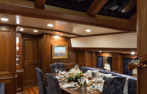 The interior dining space on board sailing yacht MARAE