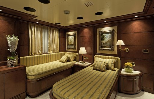 Twin stateroom on board charter yacht O'MEGA