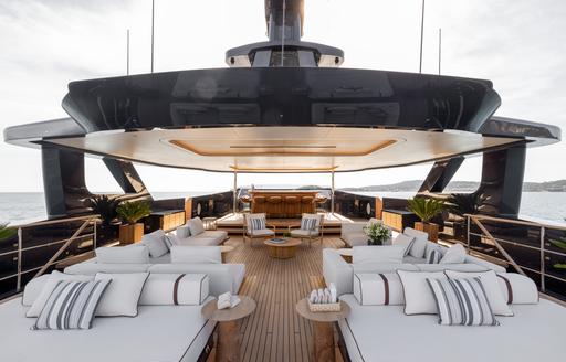 Overview of the sun deck onboard charter yacht SEAWOLF X