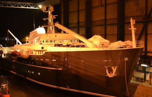 luxury yacht LEGEND preparing to launch at Icon Yachts shipyard