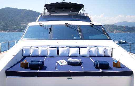 Foredeck lounging area on luxury yacht Lady Amanda