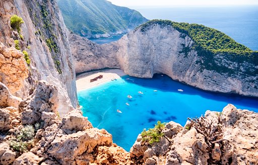 Overhead view of a secluded bay in Greece