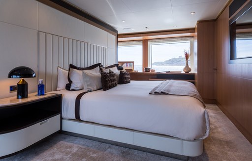 Cabin and window aboard motor yacht GO