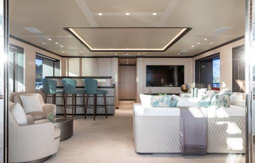 Upper salon onboard charter yacht MINE GAMES