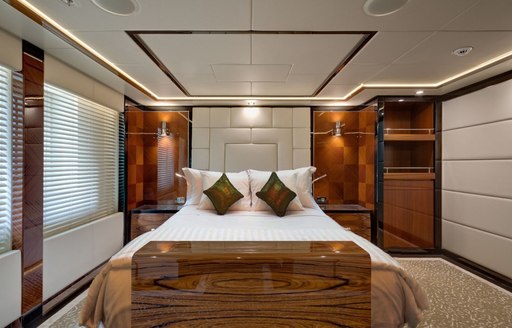 warm and welcoming sleeping quarters aboard motor yacht Party Girl