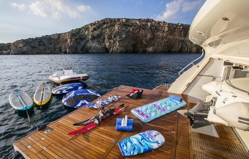 Water toys displayed on lazarette of superyacht RINI