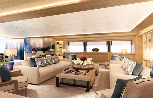 The cream interior of superyacht 'Here Comes The Sun'