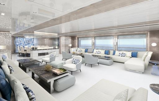 large seating areas in the main salon aboard motor yacht GO 