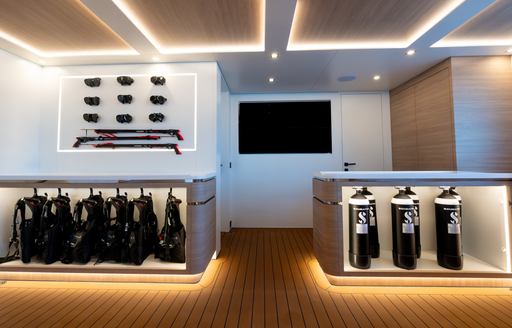 Interior storage room onboard charter yacht LIMERENCE